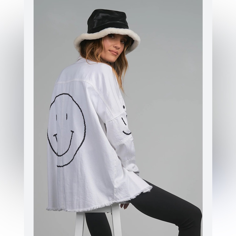 White Smiley Face Oversized Shirt